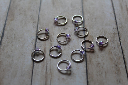 Purple Crystal Beaded Stitch Markers