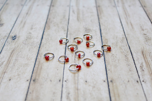 Poppy Red Beaded Stitch Markers  Knitting Marker