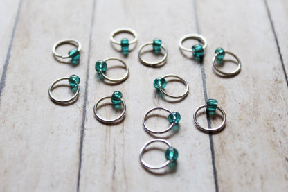 Teal Beaded Stitch Markers  Knitting Marker